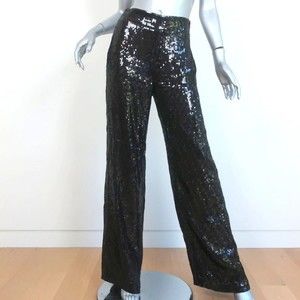 Alice + Olivia Racquel Sequin Wide Leg Pants Black Size 4